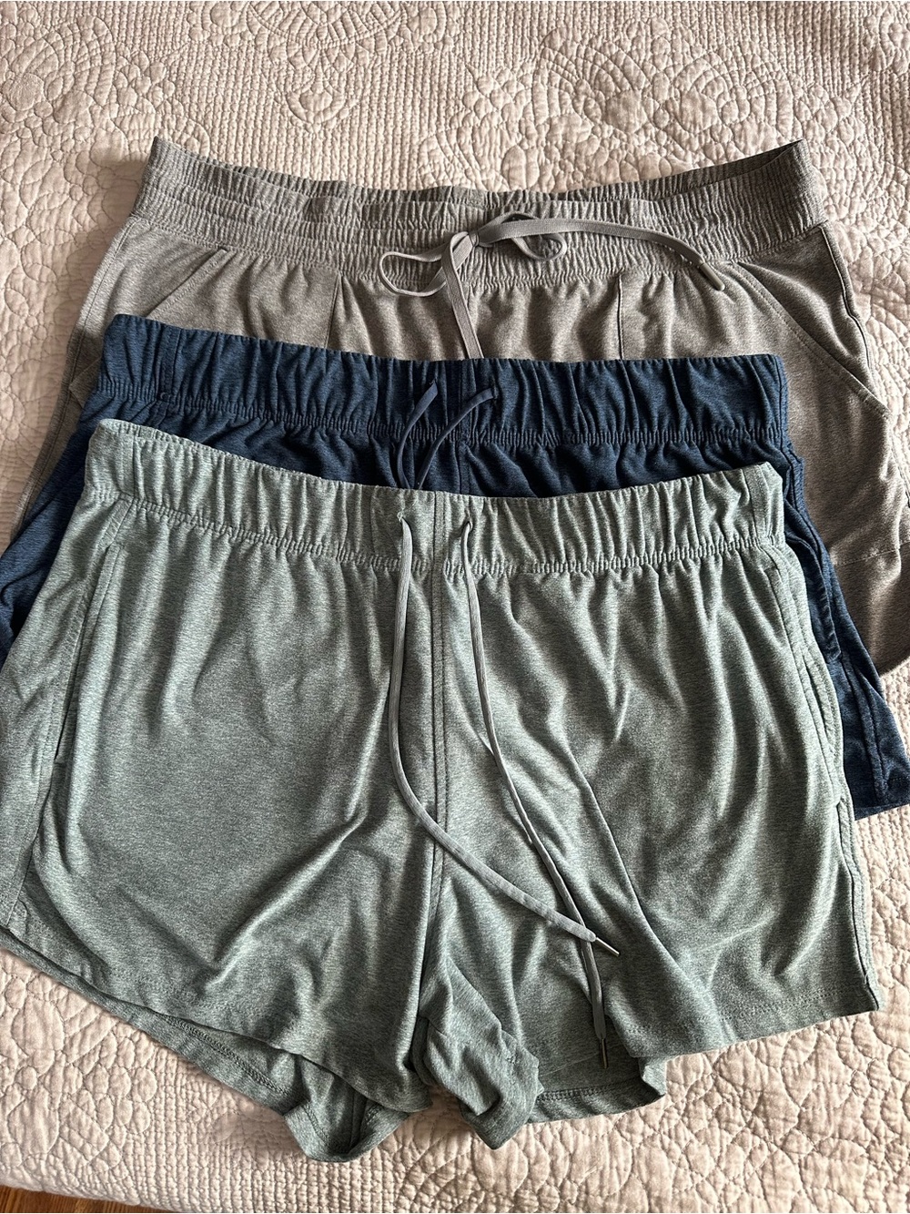 Womenβs Athletic Drawstring Shorts - Gray, Navy & Green - lot of 3
